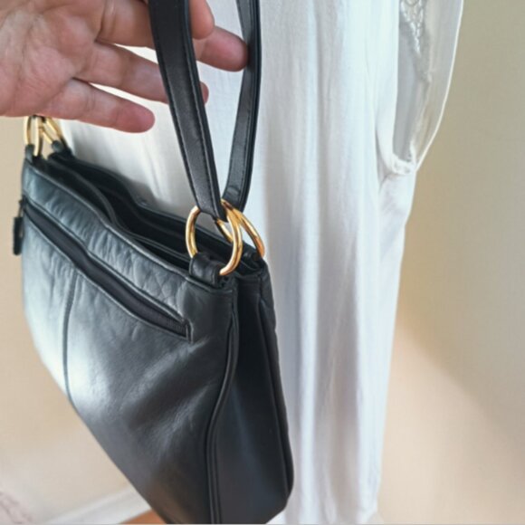 Gaba-Gaba Genuine Leather Multiple Compartments Shoulder Bag Handbag Black Soft - Picture 15 of 17